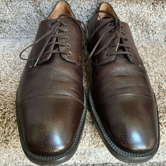 Salvatore Ferragamo Men\'s Brown Brown Pebbled Leather Oxford Shoes - main image 13